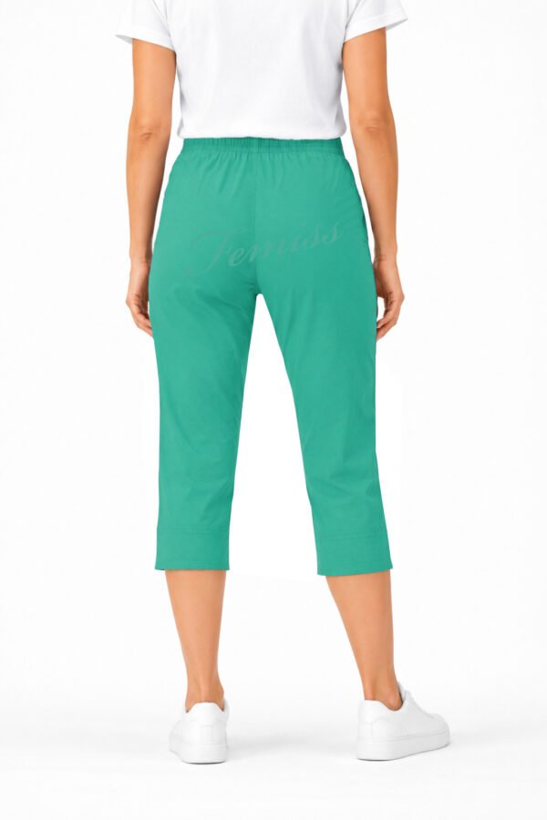 Women's Cropped Trousers with Elasticated Waist – Teal | Soft Stretch Capri 3/4 Summer Pants with Pockets