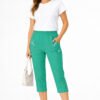 Women's Cropped Trousers with Elasticated Waist – Teal | Soft Stretch Capri 3/4 Summer Pants with Pockets