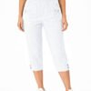 Women's Cropped Trousers with Elasticated Waist – White | Soft Stretch Capri 3/4 Summer Pants with Pockets