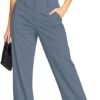 Femiss Women's Denim Blue Wide Leg Trousers – High Waisted Tailored Relaxed Fit Office Work Pants