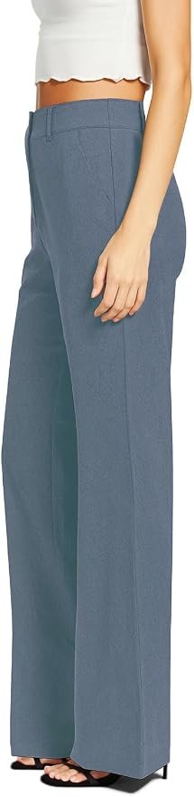 Femiss Women's Denim Blue Wide Leg Trousers – High Waisted Tailored Relaxed Fit Office Work Pants