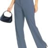 Femiss Women's Denim Blue Wide Leg Trousers – High Waisted Tailored Relaxed Fit Office Work Pants