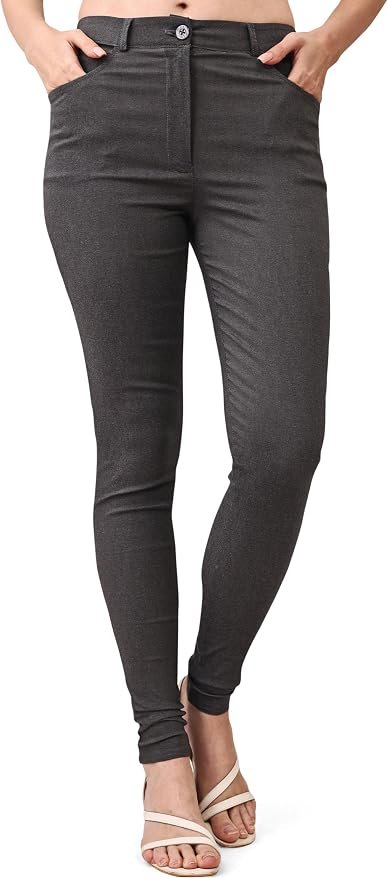 Women's Skinny Stretch Trousers – Grey | Smart Casual Office & School Uniform Pants with Pockets