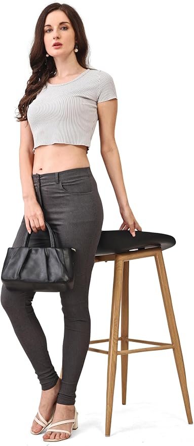 Women's Skinny Stretch Trousers – Grey | Smart Casual Office & School Uniform Pants with Pockets