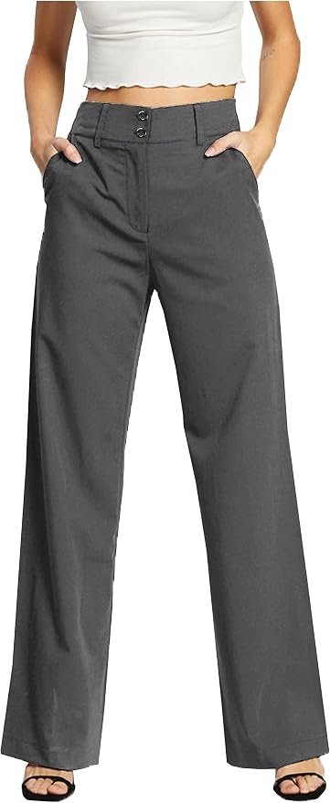 Femiss Women's Grey Wide Leg Trousers – High Waisted Tailored Relaxed Fit Office Work Pants