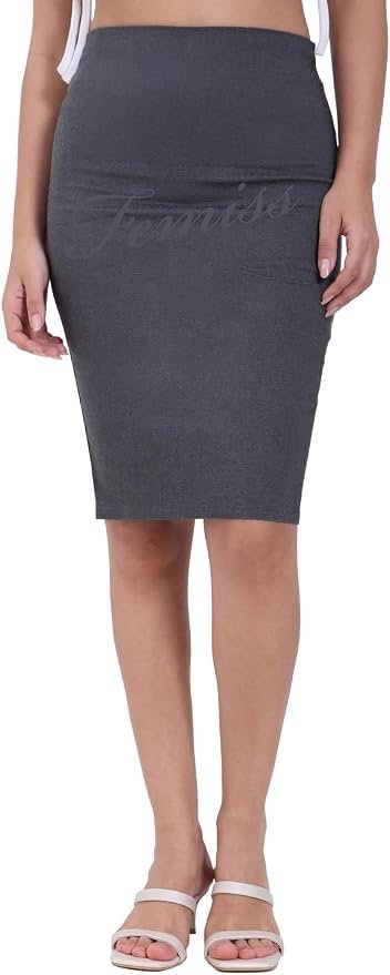 Grey1 Women's Grey Pencil Midi Skirt – Stretch Bodycon Work & School Uniform Skirt