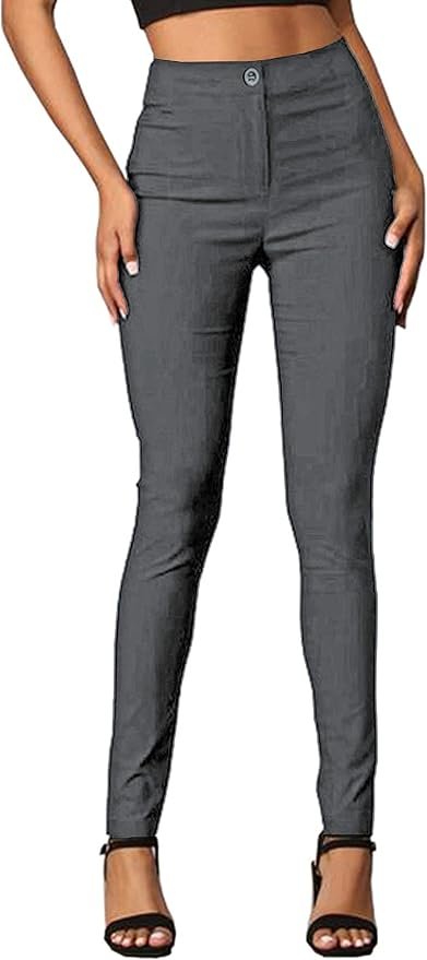 Femiss Women's Grey Skinny School & Office Trousers – Stretch Slim Fit Work Pants