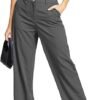 Femiss Women's Grey Wide Leg Trousers – High Waisted Tailored Relaxed Fit Office Work Pants