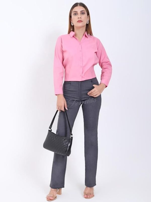 Femiss Women's Grey Straight Leg Trousers – High Waisted Stretch School & Office Work Pants