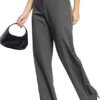 Femiss Women's Grey Wide Leg Trousers – High Waisted Tailored Relaxed Fit Office Work Pants