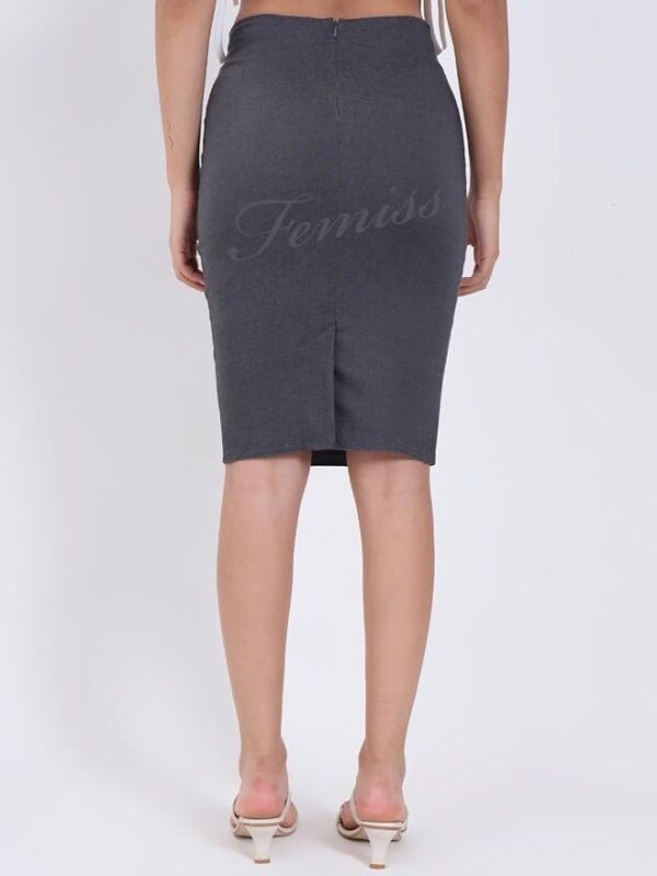 Women's Grey Pencil Midi Skirt – Stretch Bodycon Work & School Uniform Skirt