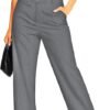 Femiss Women's Grey Stripe Wide Leg Trousers – High Waisted Tailored Relaxed Fit Office Work Pants