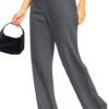 Femiss Women's Grey Stripe Wide Leg Trousers – High Waisted Tailored Relaxed Fit Office Work Pants