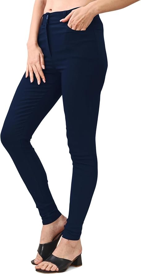 Women's Skinny Stretch Trousers – Navy Blue | Smart Casual Office & School Uniform Pants with Pockets