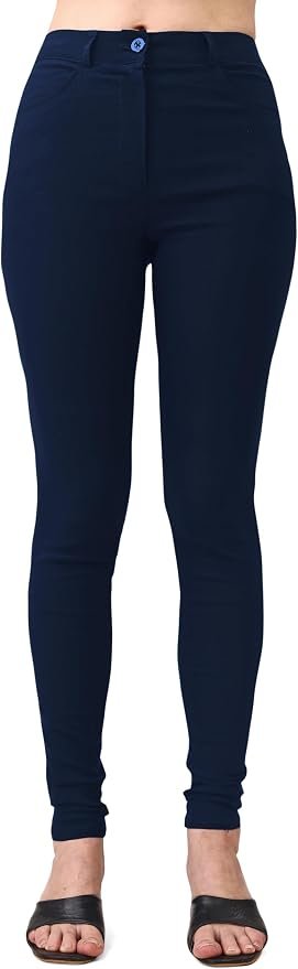 Women's Skinny Stretch Trousers – Navy Blue | Smart Casual Office & School Uniform Pants with Pockets