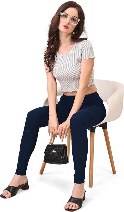 Women's Skinny Stretch Trousers – Navy Blue | Smart Casual Office & School Uniform Pants with Pockets