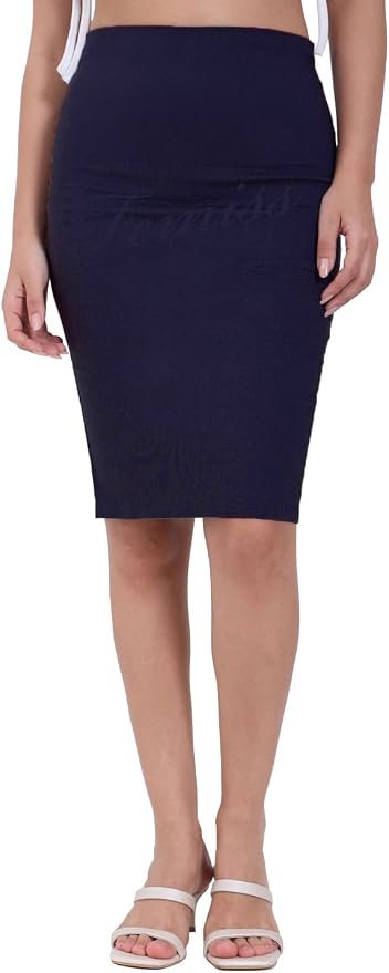 Women's Navy Blue Pencil Midi Skirt – Stretch Bodycon Work & School Uniform Skirt