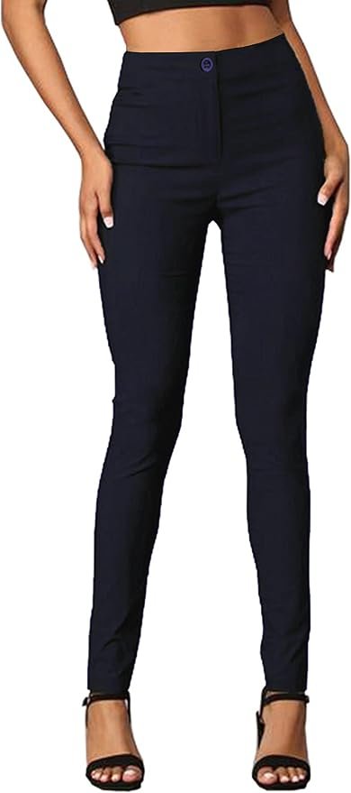 Femiss Women's Navy Blue Skinny School & Office Trousers – Stretch Slim Fit Work Pants
