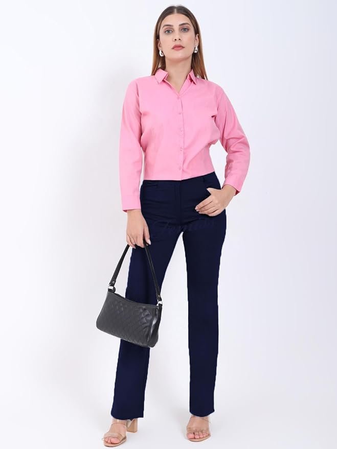 Femiss Women's Navy Blue Straight Leg Trousers – High Waisted Stretch School & Office Work Pants