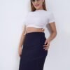 Women's Navy Blue Pencil Midi Skirt – Stretch Bodycon Work & School Uniform Skirt