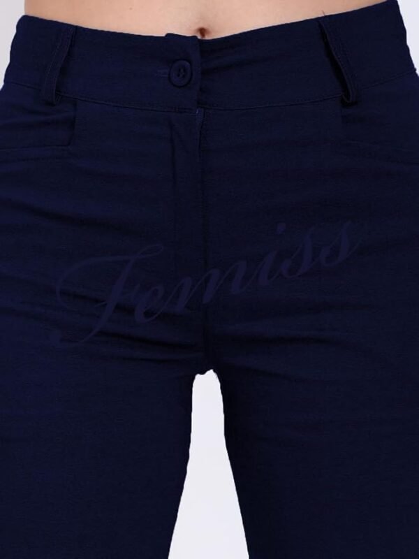 Femiss Women's Navy Blue Straight Leg Trousers – High Waisted Stretch School & Office Work Pants