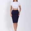 Women's Navy Blue Pencil Midi Skirt – Stretch Bodycon Work & School Uniform Skirt