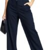 Femiss Women's Navy Blue Wide Leg Trousers – High Waisted Tailored Relaxed Fit Office Work Pants