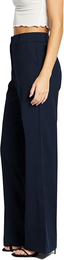 Femiss Women's Navy Blue Wide Leg Trousers – High Waisted Tailored Relaxed Fit Office Work Pants