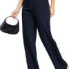 Femiss Women's Navy Blue Wide Leg Trousers – High Waisted Tailored Relaxed Fit Office Work Pants