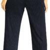 Femiss Women's Navy Stripe Wide Leg Trousers – High Waisted Tailored Relaxed Fit Office Work Pants