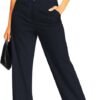 Femiss Women's Navy Stripe Wide Leg Trousers – High Waisted Tailored Relaxed Fit Office Work Pants