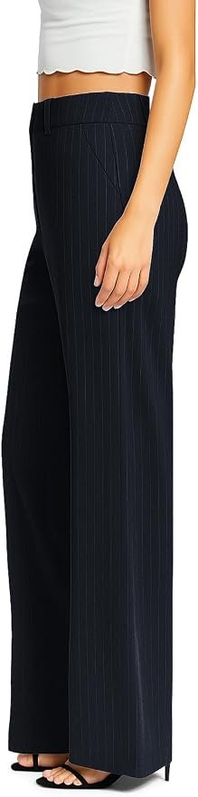 Femiss Women's Navy Stripe Wide Leg Trousers – High Waisted Tailored Relaxed Fit Office Work Pants