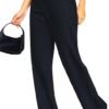 Femiss Women's Navy Stripe Wide Leg Trousers – High Waisted Tailored Relaxed Fit Office Work Pants