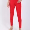 Women's Skinny Stretch Trousers – Red | Smart Casual Office & School Uniform Pants with Pockets