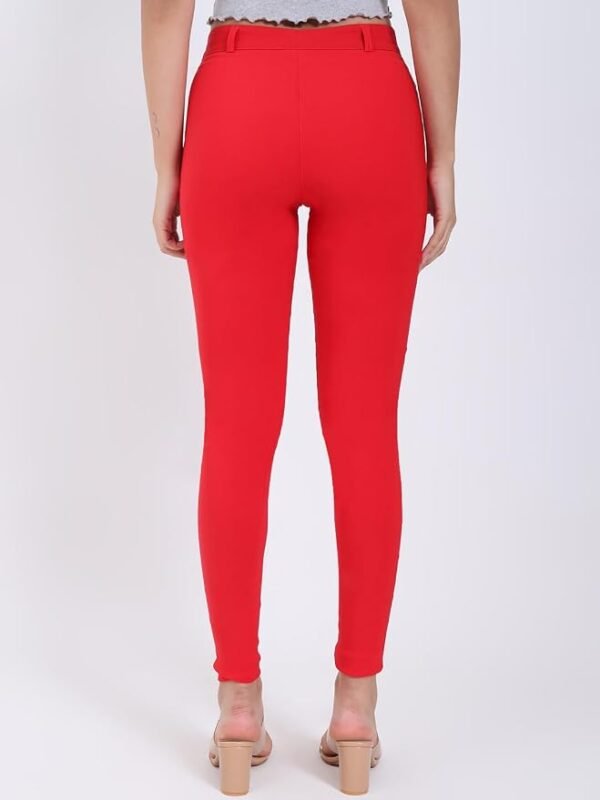 Women's Skinny Stretch Trousers – Red | Smart Casual Office & School Uniform Pants with Pockets