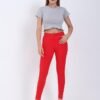 Women's Skinny Stretch Trousers – Red | Smart Casual Office & School Uniform Pants with Pockets