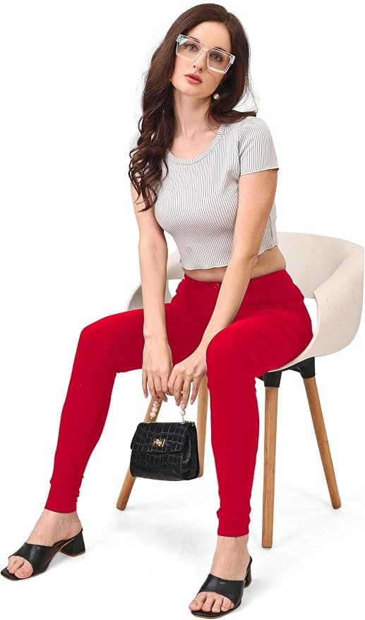 Women's Skinny Stretch Trousers – Red | Smart Casual Office & School Uniform Pants with Pockets