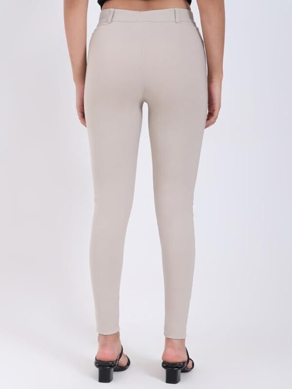 Women's Skinny Stretch Trousers – Stone | Smart Casual Office & School Uniform Pants with Pockets