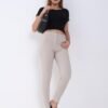 Women's Skinny Stretch Trousers – Stone | Smart Casual Office & School Uniform Pants with Pockets