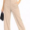 Femiss Women's Stone Stripe Wide Leg Trousers – High Waisted Tailored Relaxed Fit Office Work Pants