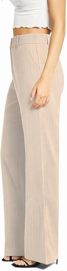 Femiss Women's Stone Stripe Wide Leg Trousers – High Waisted Tailored Relaxed Fit Office Work Pants