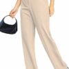 Femiss Women's Stone Stripe Wide Leg Trousers – High Waisted Tailored Relaxed Fit Office Work Pants