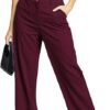 Femiss Women's Wine Wide Leg Trousers – High Waisted Tailored Relaxed Fit Office Work Pants
