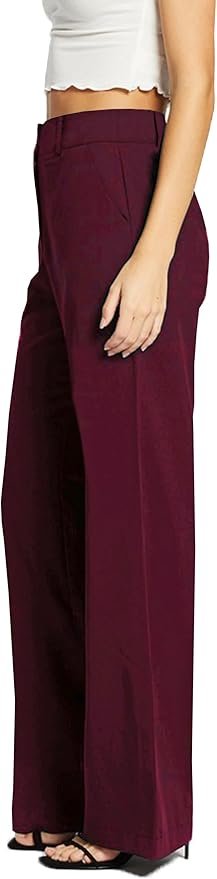 Femiss Women's Wine Wide Leg Trousers – High Waisted Tailored Relaxed Fit Office Work Pants