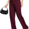 Femiss Women's Wine Wide Leg Trousers – High Waisted Tailored Relaxed Fit Office Work Pants